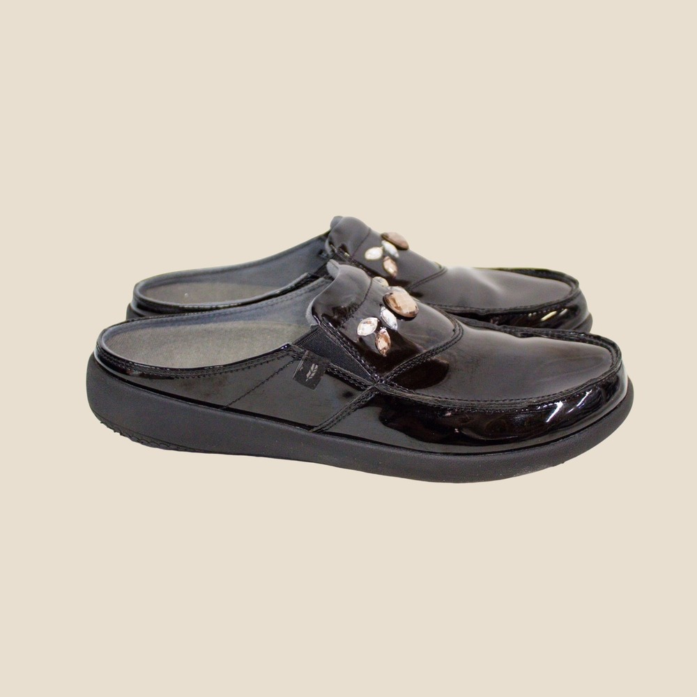 REVITALIGN Siesta Snazzy Black Patent Leather Crystal Embellished Mules Size 9 - Picture 6 of 10
